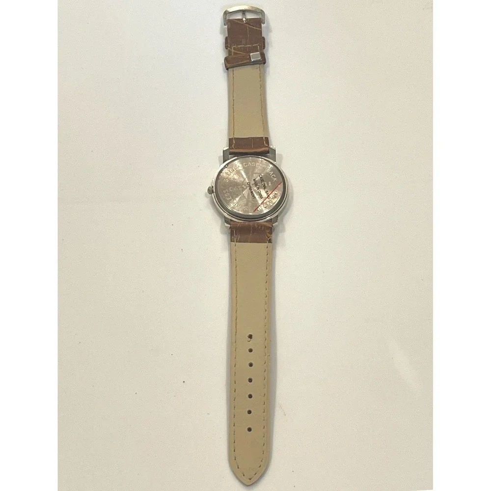 Galvin Hill Quartz Watch Silver Case White Dial Brown Croc Embossed Band Classic